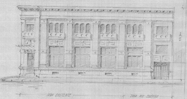 Edificio bancario, transformación de fachada, caja de escaleras Banco Español de Temuco