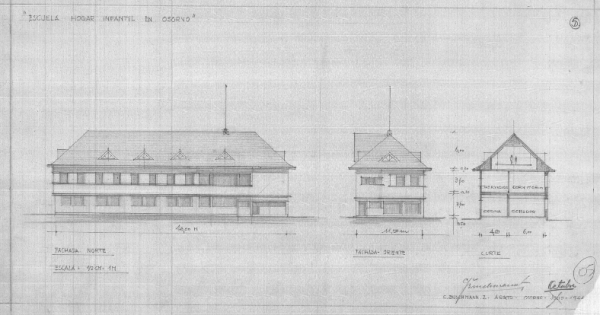 Edificio Hogar de 3 pisos Escuela hogar infantil Osorno 1944-1945